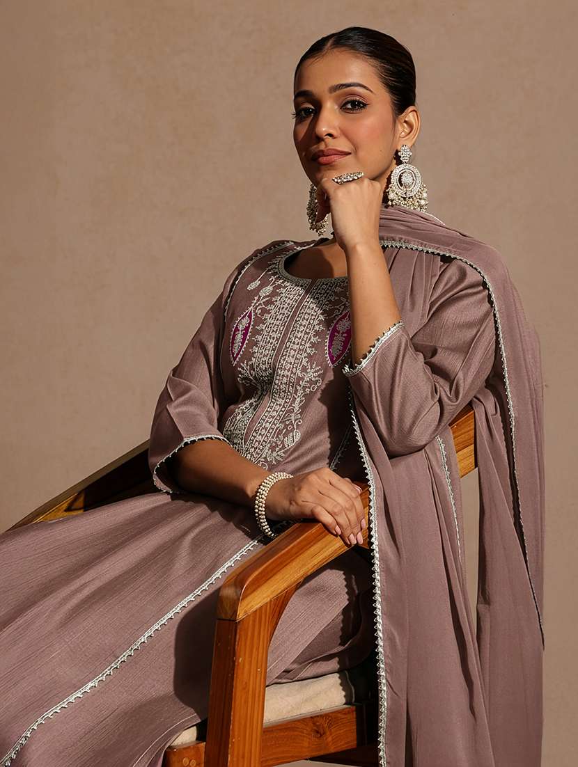 Women Brown Kurta Dupatta Set - 22439976 -  Standard Image - 1