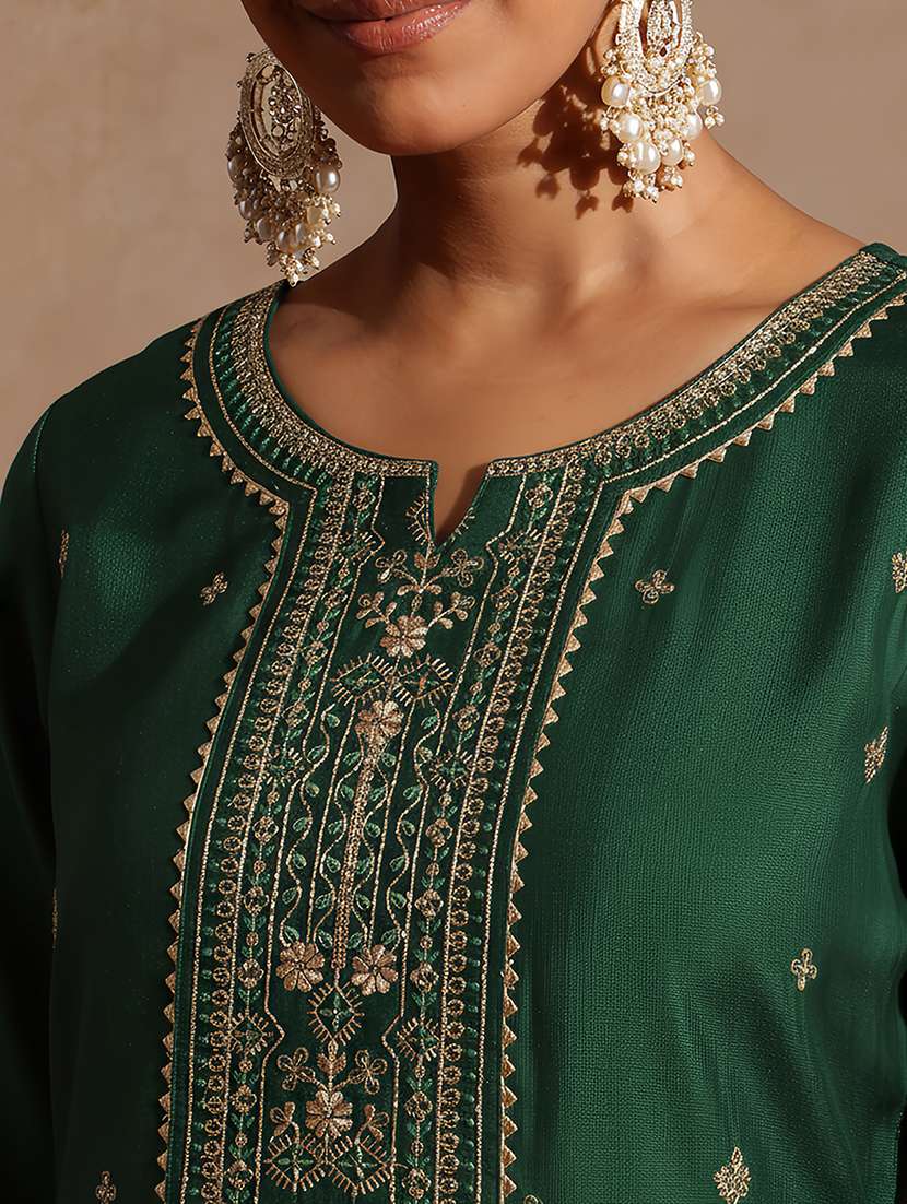 Women Bottle Green Kurta Dupatta Set - 22439979 -  Standard Image - 1