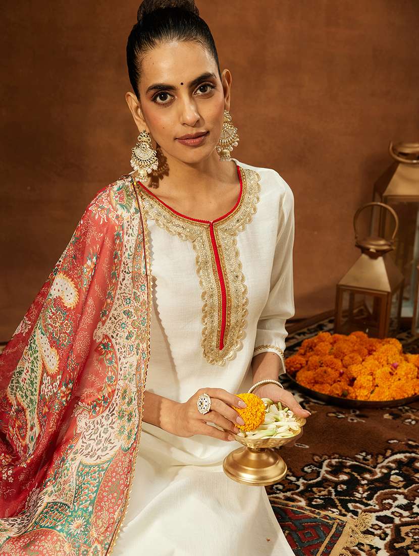 women off white kurta dupatta set - 22439985 -  Standard Image - 1