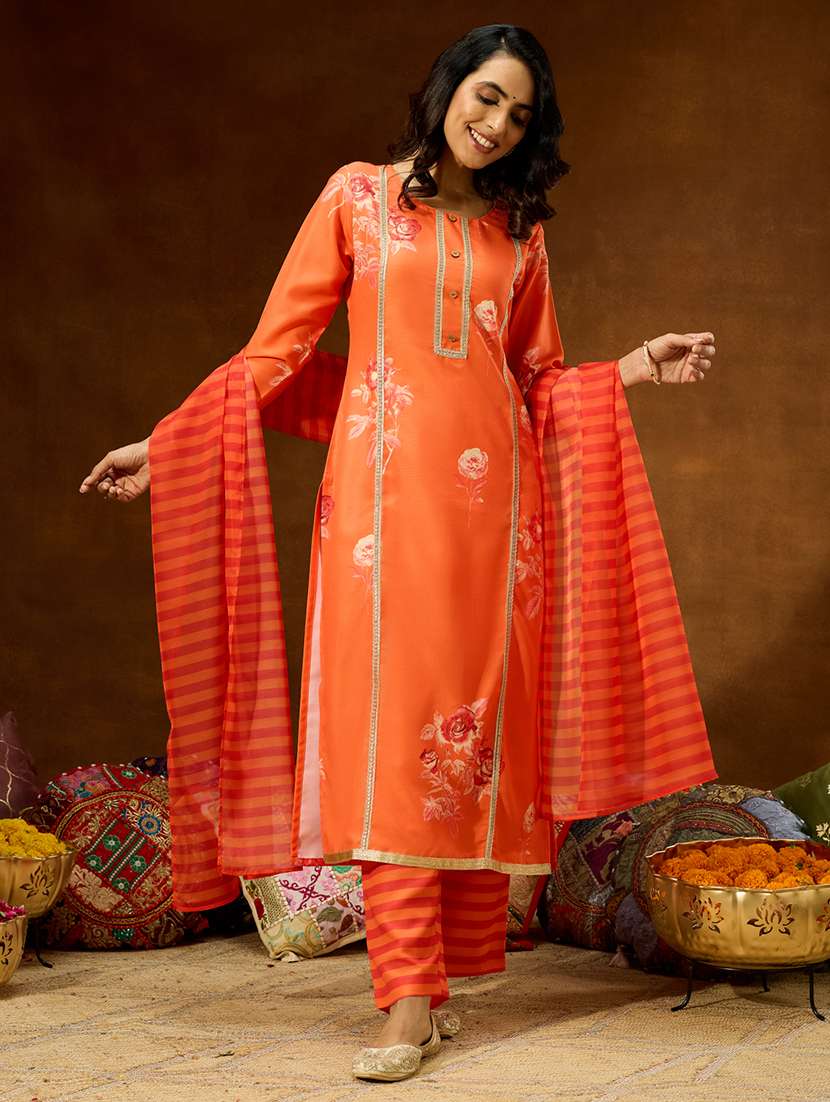 women orange kurta dupatta set - 22439987 -  Standard Image - 1