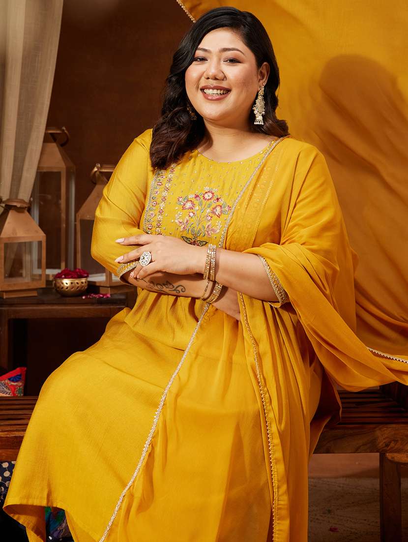 women mustard kurta dupatta set - 22439993 -  Standard Image - 1