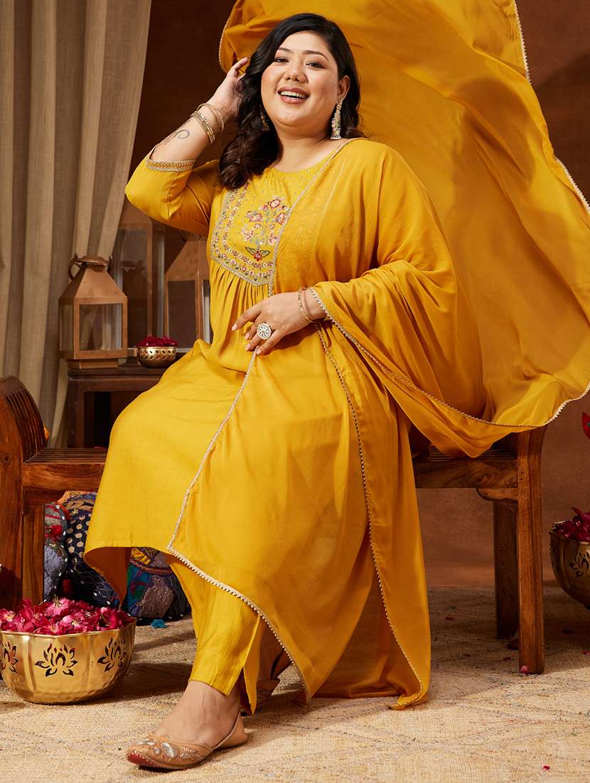 women mustard kurta dupatta set - 22439993 -  Standard Image - 4