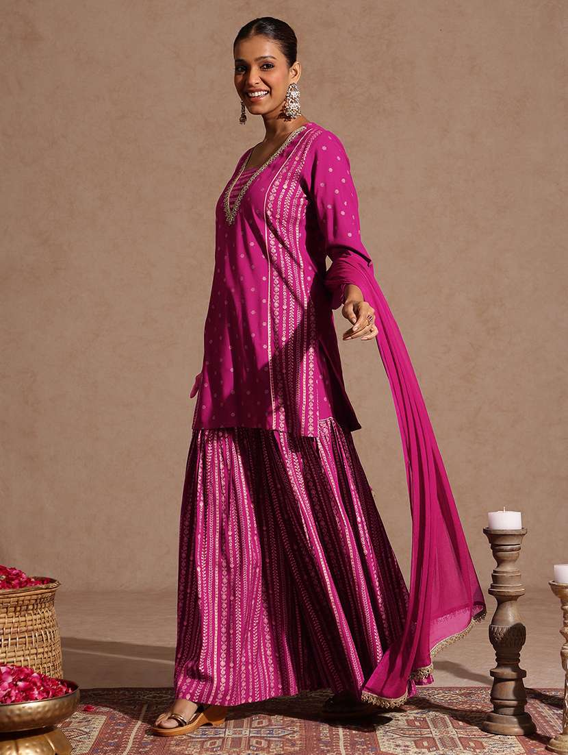 women pink kurta sharara set - 22439997 -  Standard Image - 4
