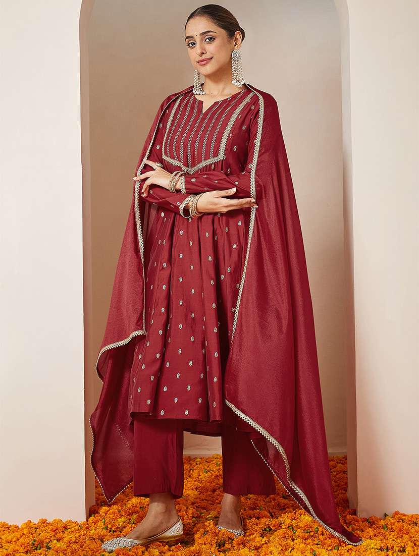 women maroon kurta pant set - 22439999 -  Standard Image - 1