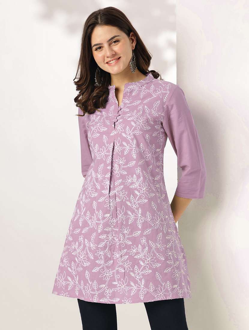 women lavender cotton regular tunic - 22440004 -  Standard Image - 1