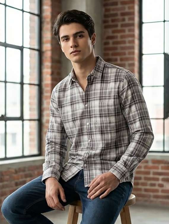 men checkered long sleeve regular fit casual shirt