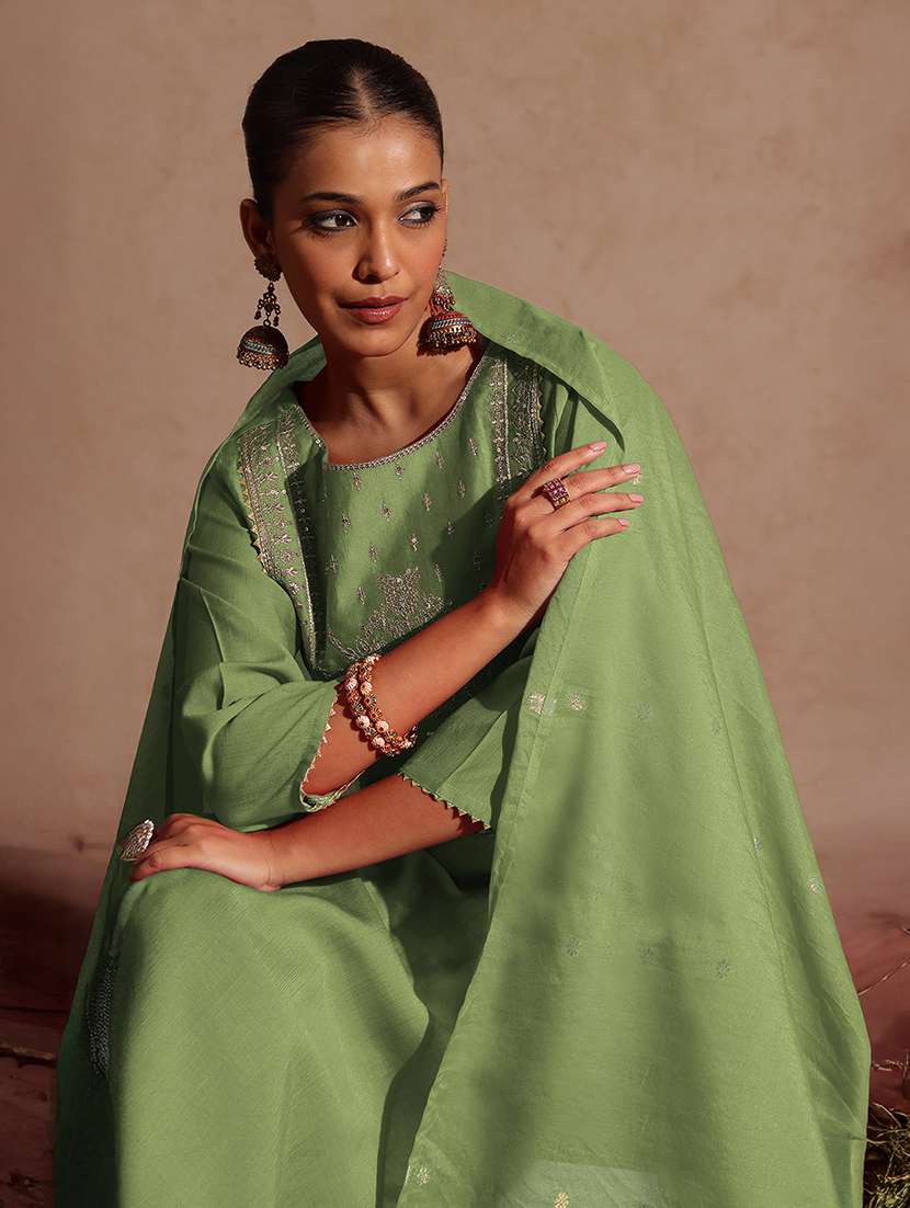 women green kurta dupatta set - 22440038 -  Standard Image - 1