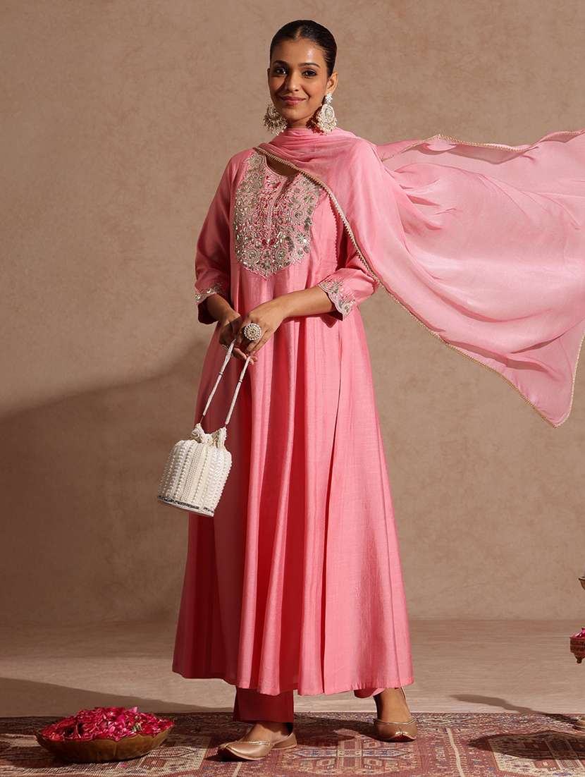 women pink kurta pant set - 22440040 -  Standard Image - 4