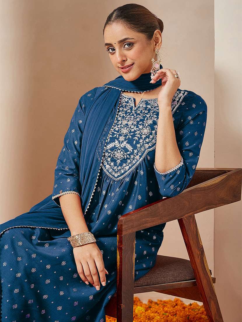 women teal kurta dupatta set - 22440042 -  Standard Image - 1