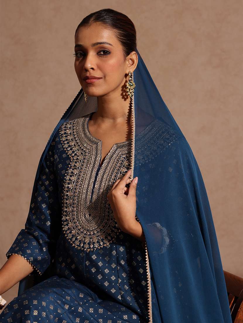 women teal kurta dupatta set - 22440043 -  Standard Image - 1