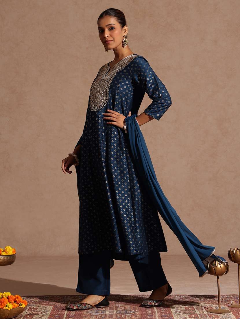 women teal kurta dupatta set - 22440043 -  Standard Image - 4