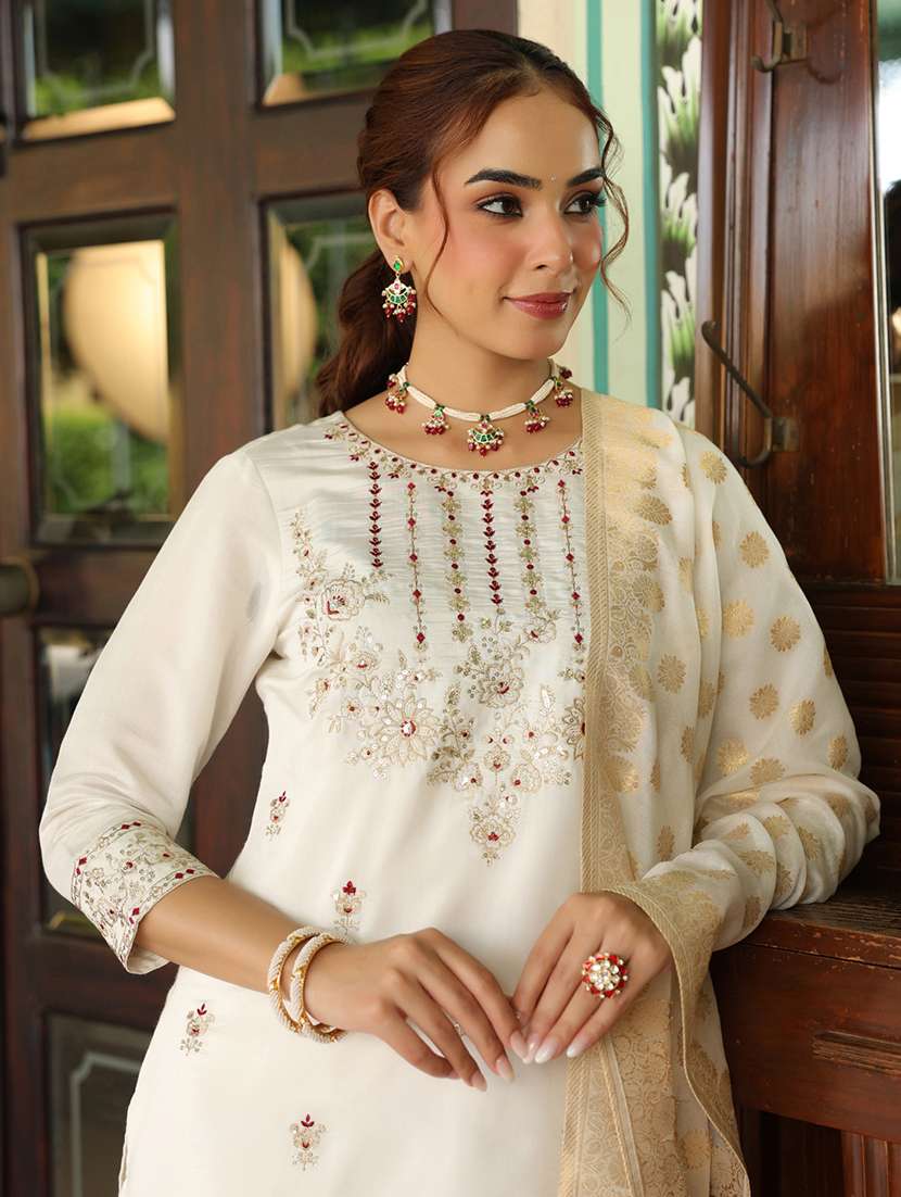 women off white kurta dupatta set - 22440052 -  Standard Image - 1