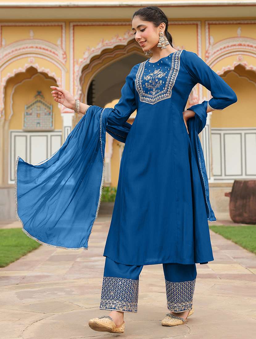 women teal kurta pant set - 22440053 -  Standard Image - 1