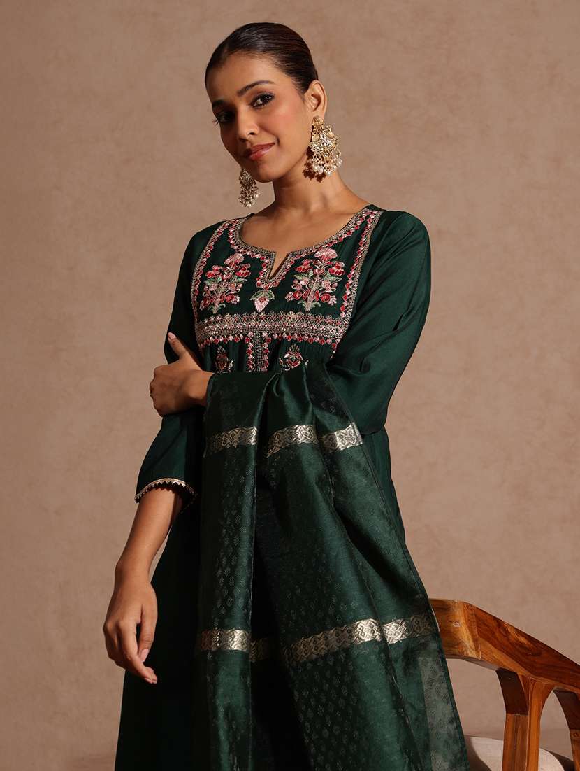 women bottle green kurta dupatta set - 22440057 -  Standard Image - 1