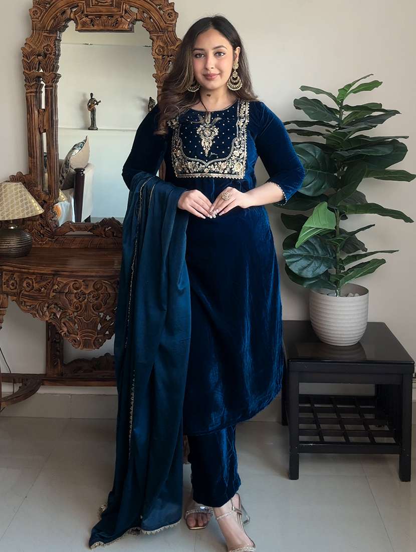 women teal kurta pant set - 22440062 -  Standard Image - 1