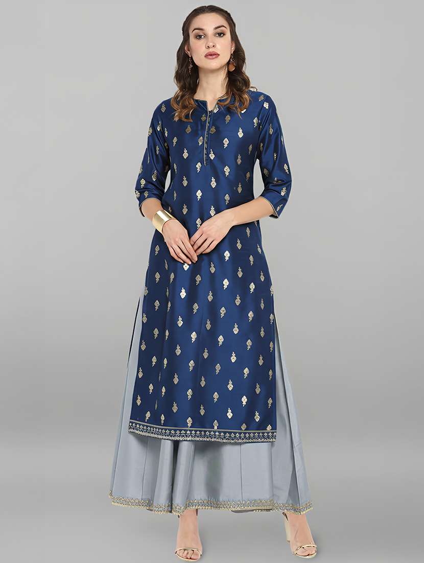 women navy blue kurta pant set - 22440069 -  Standard Image - 1