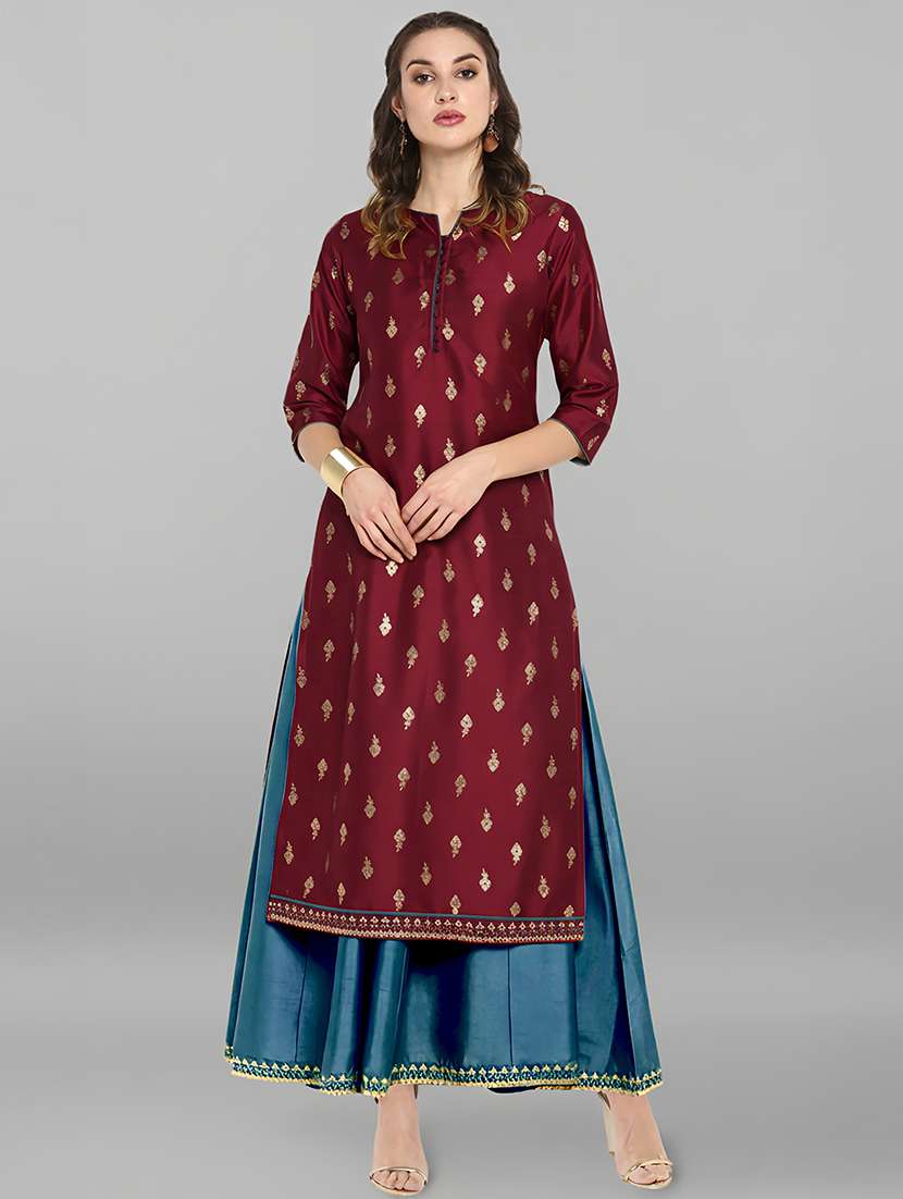 women maroon kurta pant set - 22440071 -  Standard Image - 1