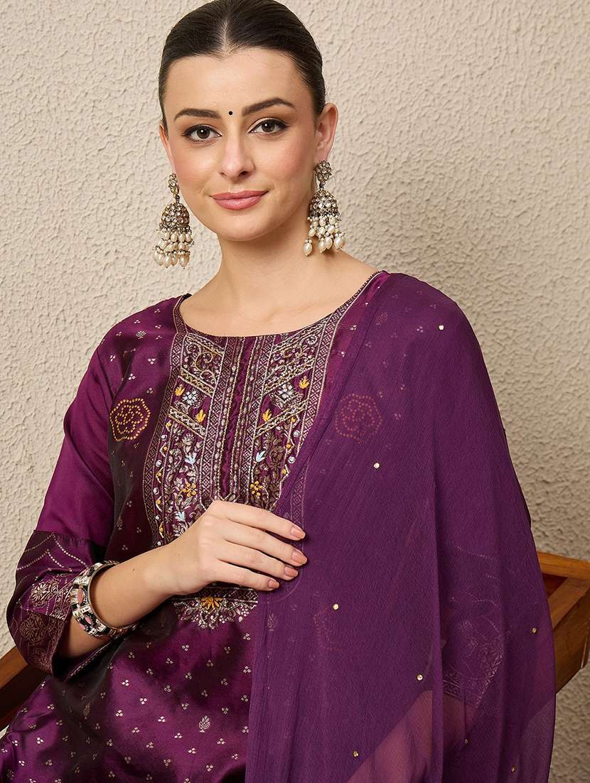 women purple kurta dupatta set - 22440155 -  Standard Image - 1