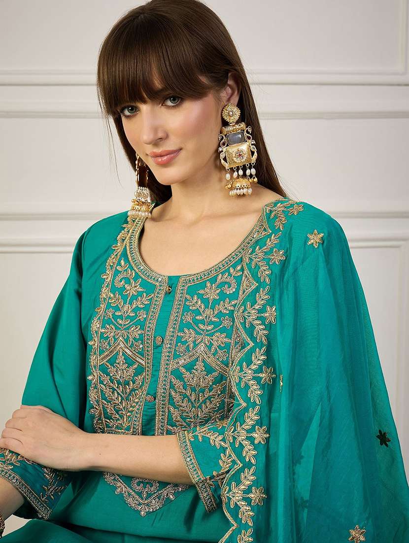 women blue kurta dupatta set - 22440192 -  Standard Image - 1
