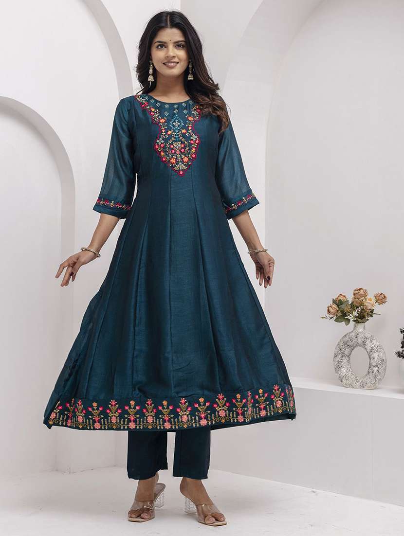 women blue kurta dupatta set - 22440198 -  Standard Image - 1