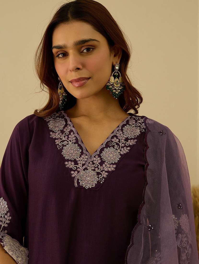 women purple kurta dupatta set - 22440243 -  Standard Image - 1