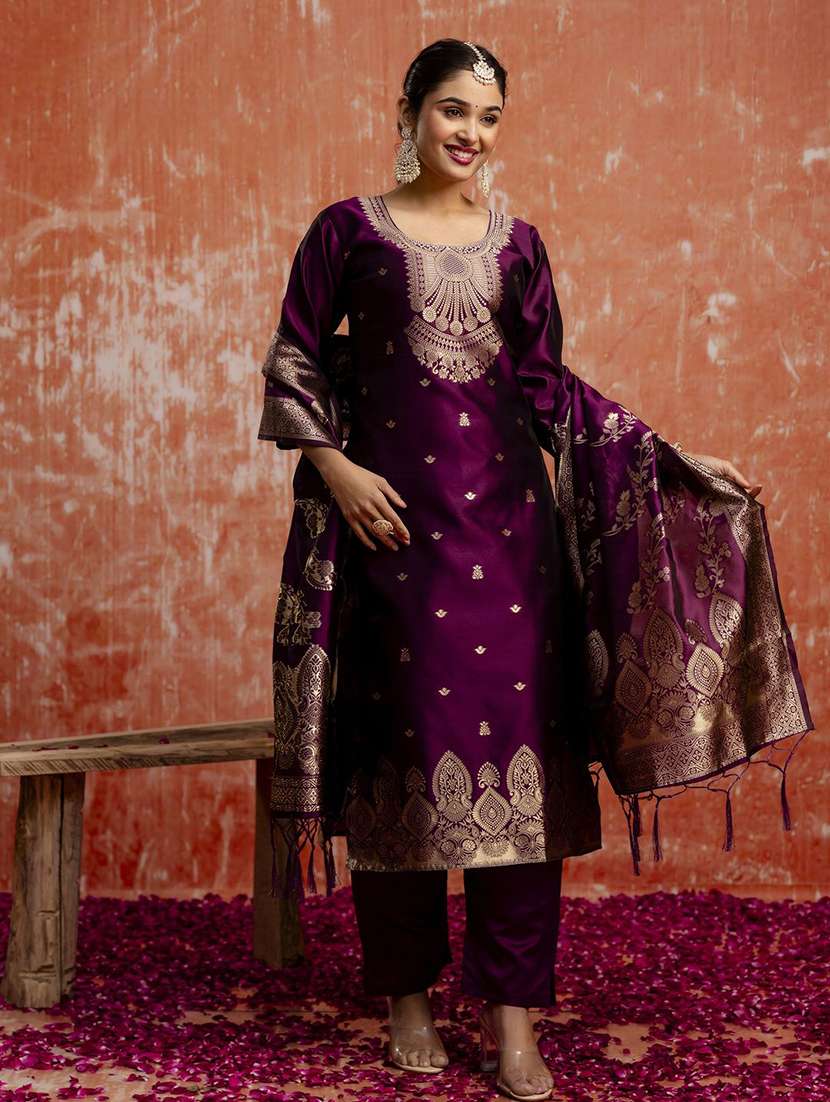 women purple kurta dupatta set - 22440249 -  Standard Image - 1
