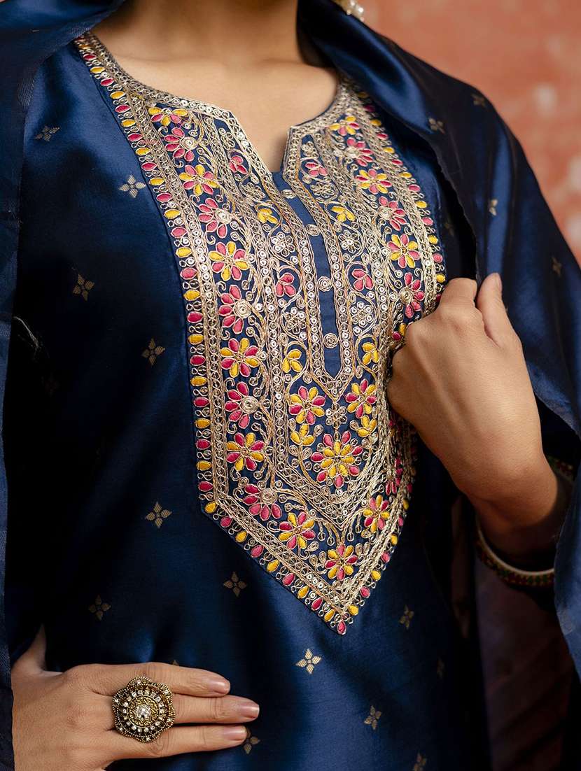 women self design blue kurta dupatta set - 22440260 -  Standard Image - 1