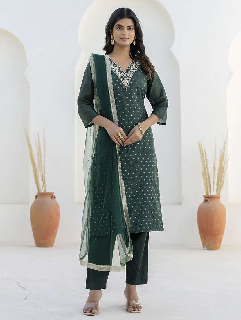 Women Green Kurta Dupatta Set - 22440261 -  Standard Image - 1