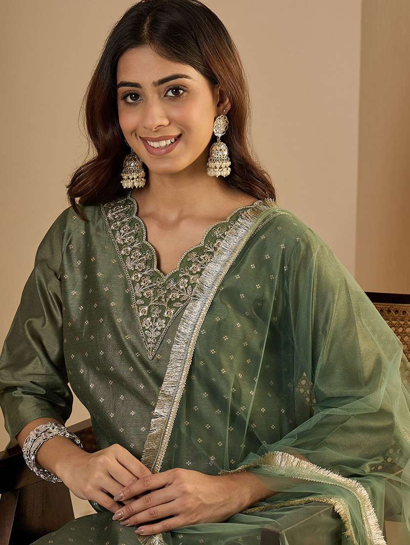 women green kurta dupatta set - 22440267 -  Standard Image - 1