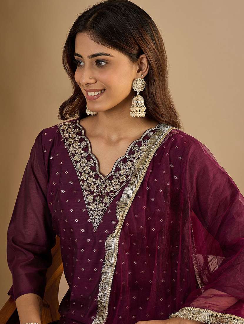 women purple kurta dupatta set - 22440268 -  Standard Image - 1
