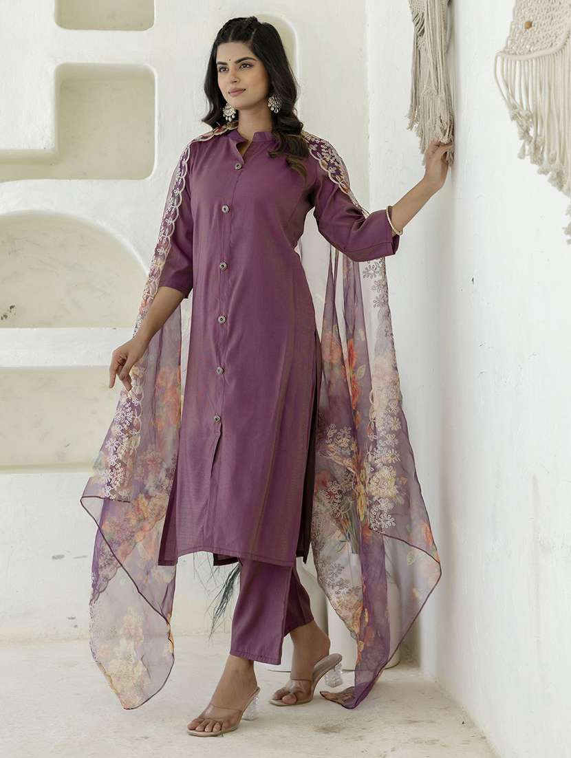 women purple kurta dupatta set - 22440286 -  Standard Image - 1