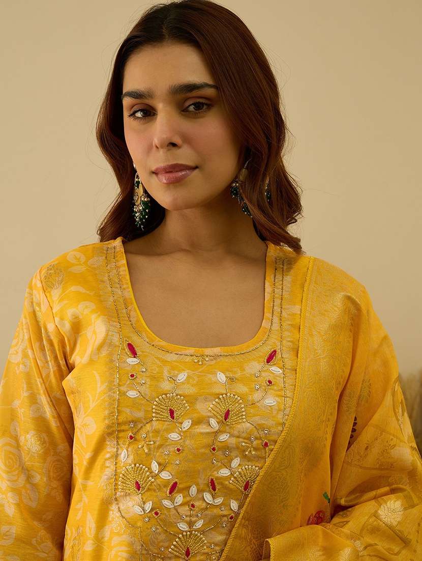 women yellow kurta dupatta set - 22440345 -  Standard Image - 1