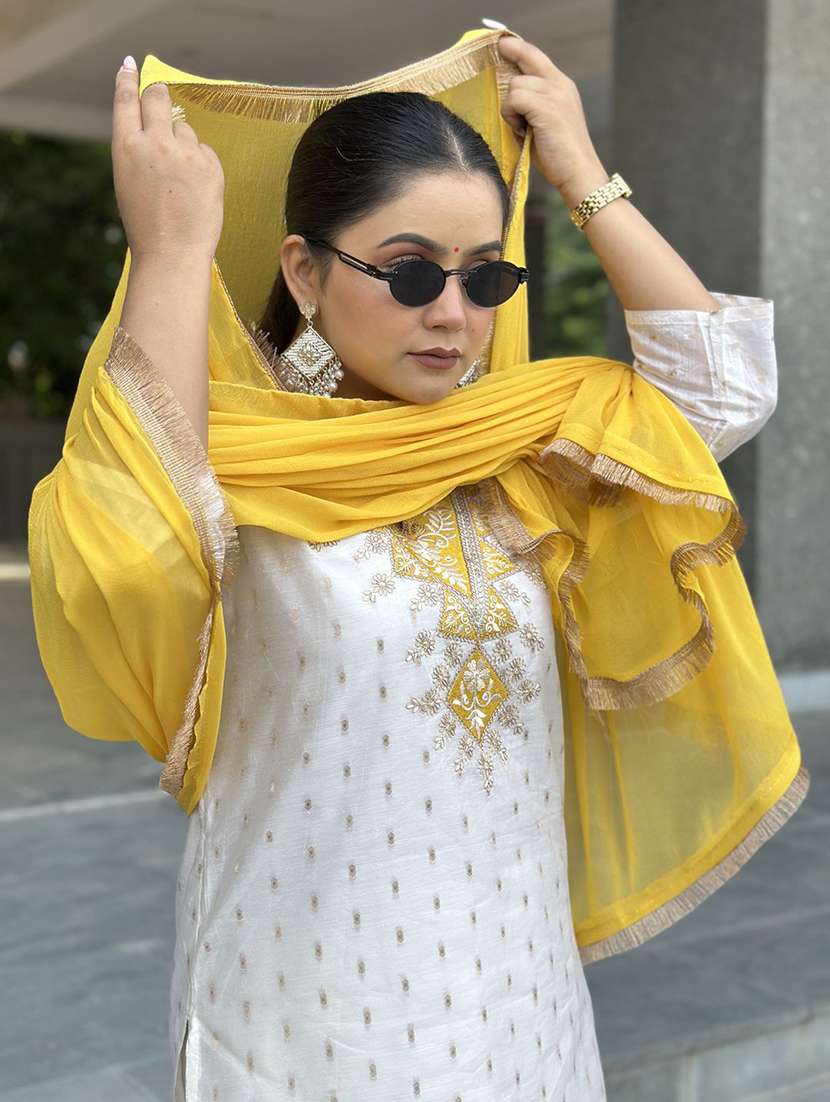 women white kurta dupatta set - 22440374 -  Standard Image - 1