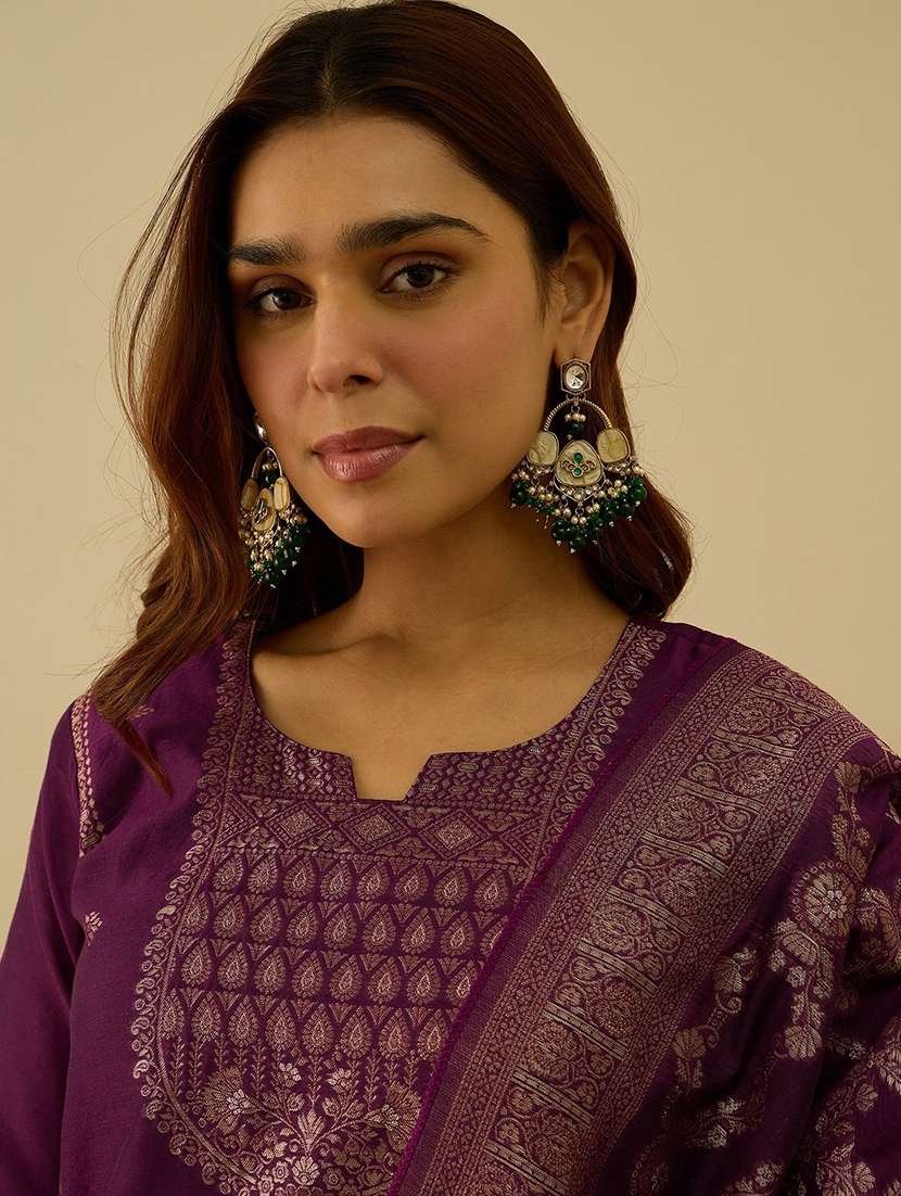 purple cotton blend kurta dupatta  set - 22440387 -  Standard Image - 1