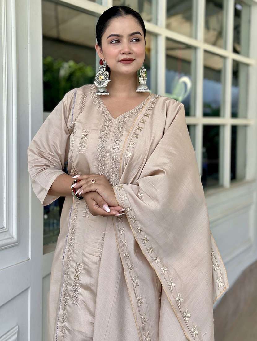 women beige kurta dupatta set - 22440389 -  Standard Image - 1