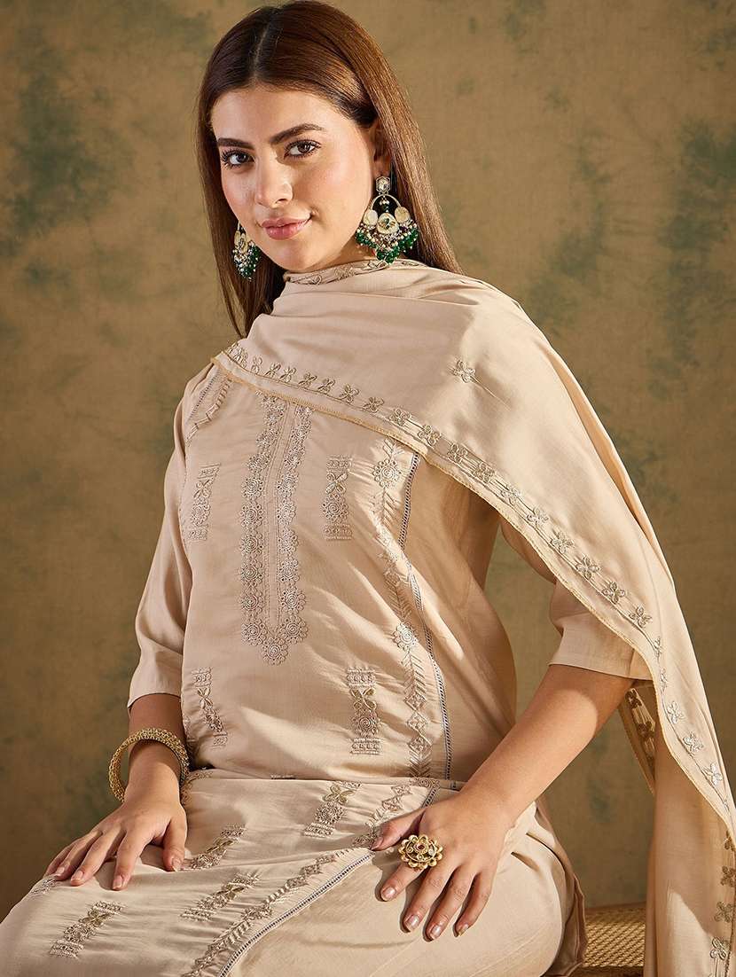 women beige kurta dupatta set - 22440390 -  Standard Image - 1