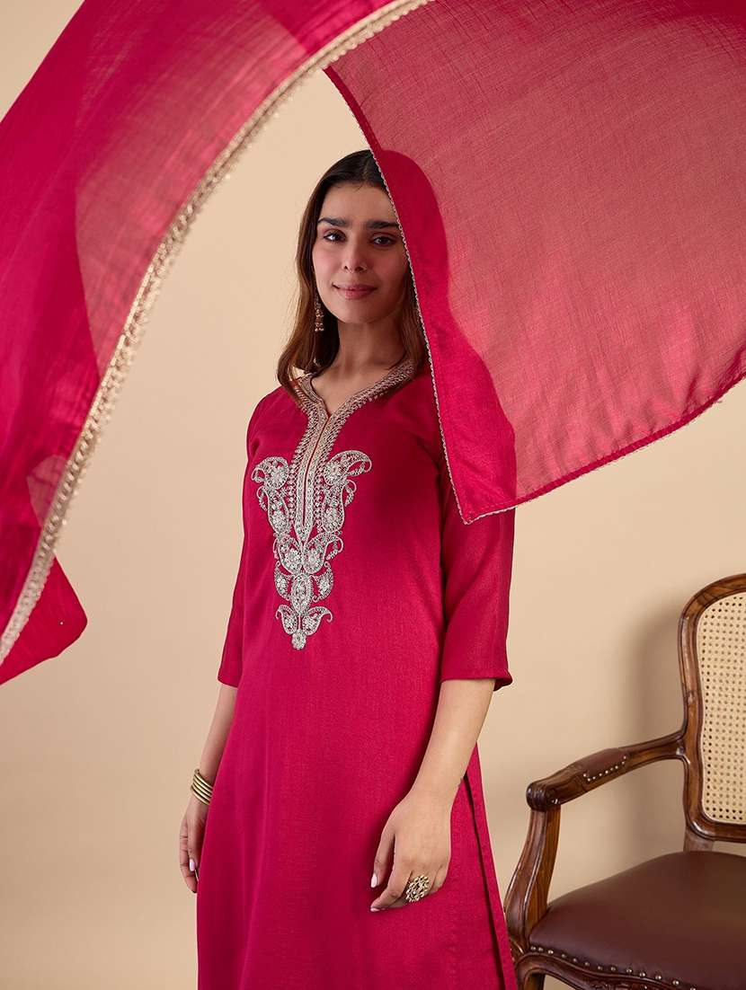 women pink kurta dupatta set - 22440401 -  Standard Image - 1