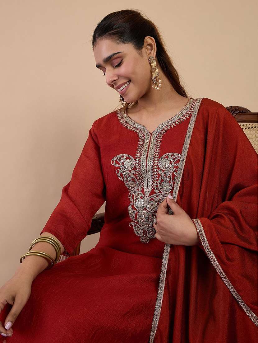 women orange kurta dupatta set - 22440402 -  Standard Image - 1