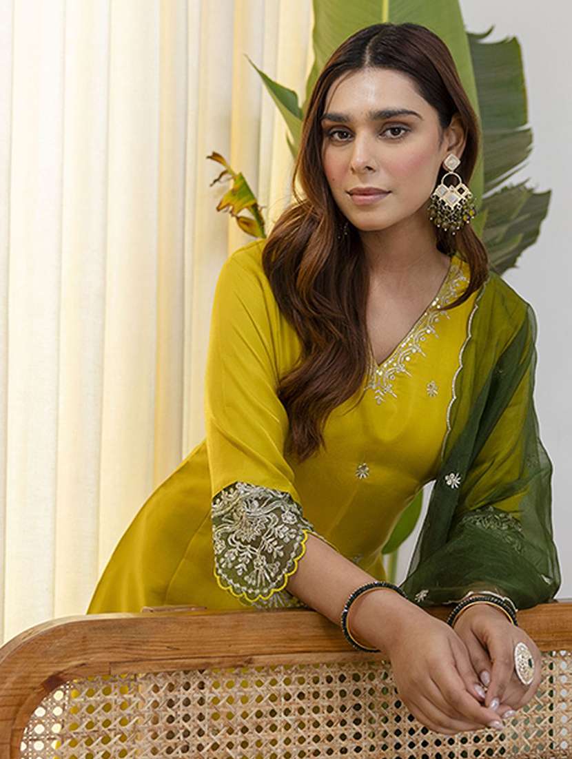 women yellow kurta dupatta set - 22440405 -  Standard Image - 1
