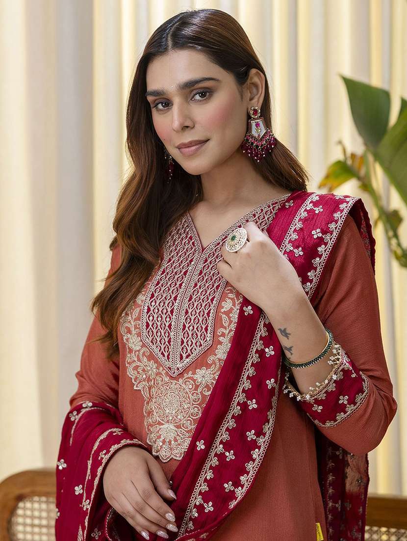women orange kurta dupatta set - 22440409 -  Standard Image - 1