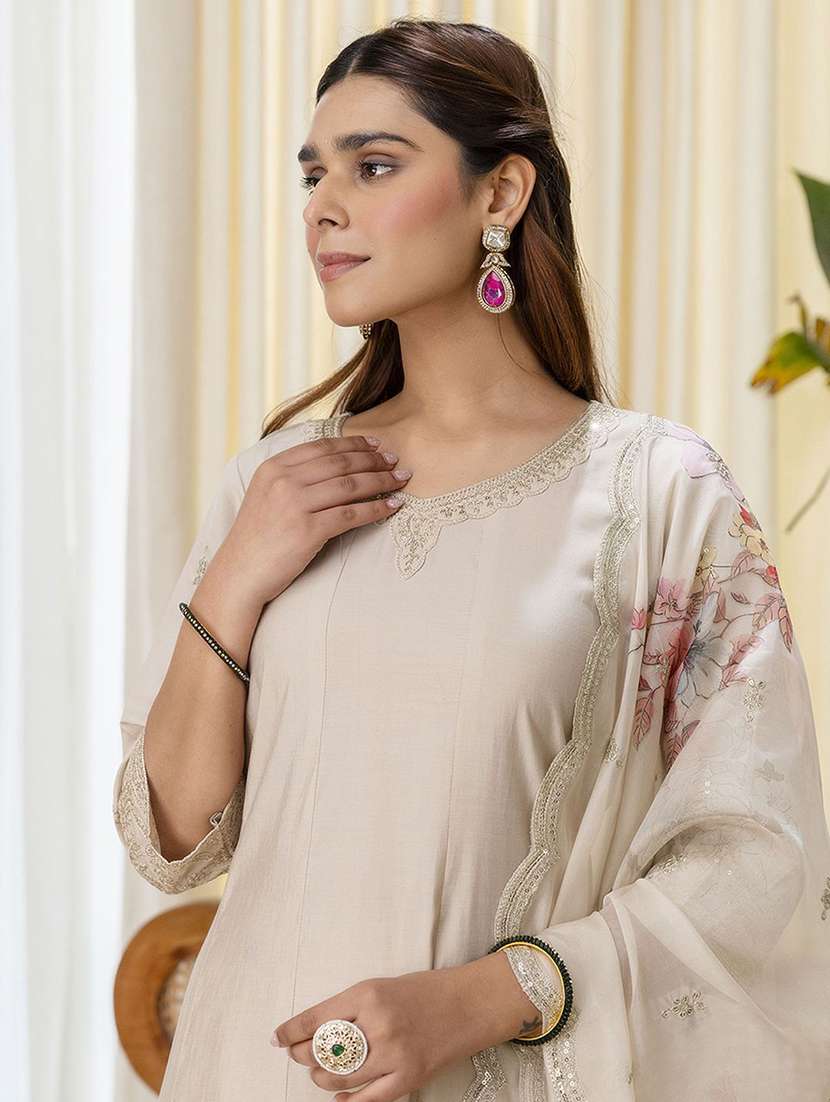 women grey kurta dupatta set - 22440412 -  Standard Image - 1