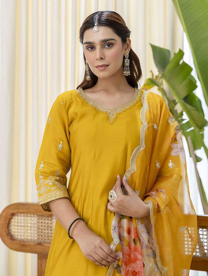yellow silk blend kurta dupatta  set - 22440413 -  Standard Image - 1