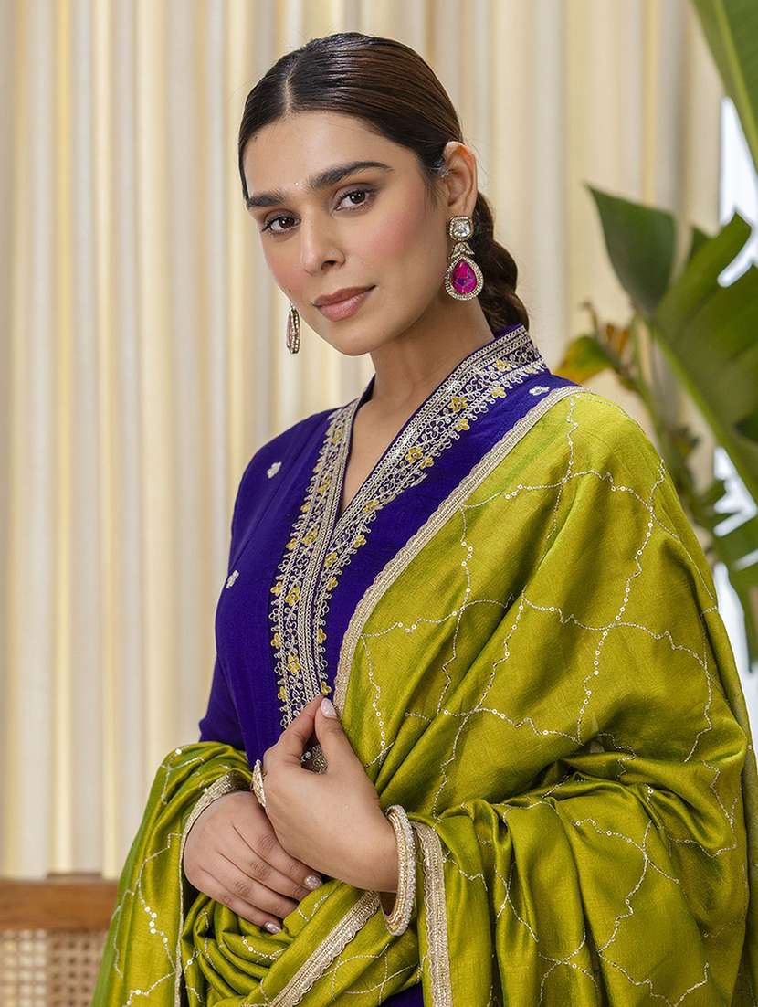 women self design purple kurta dupatta set - 22440421 -  Standard Image - 1
