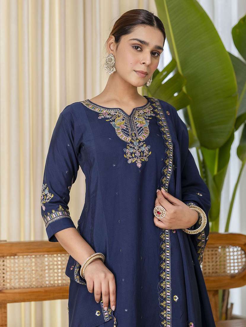women blue kurta dupatta set - 22440424 -  Standard Image - 1