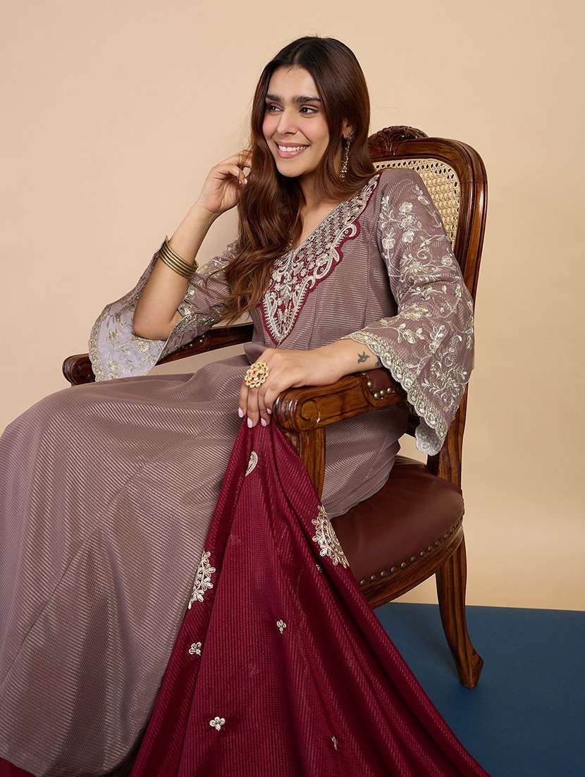 women grey kurta dupatta set - 22440427 -  Standard Image - 1