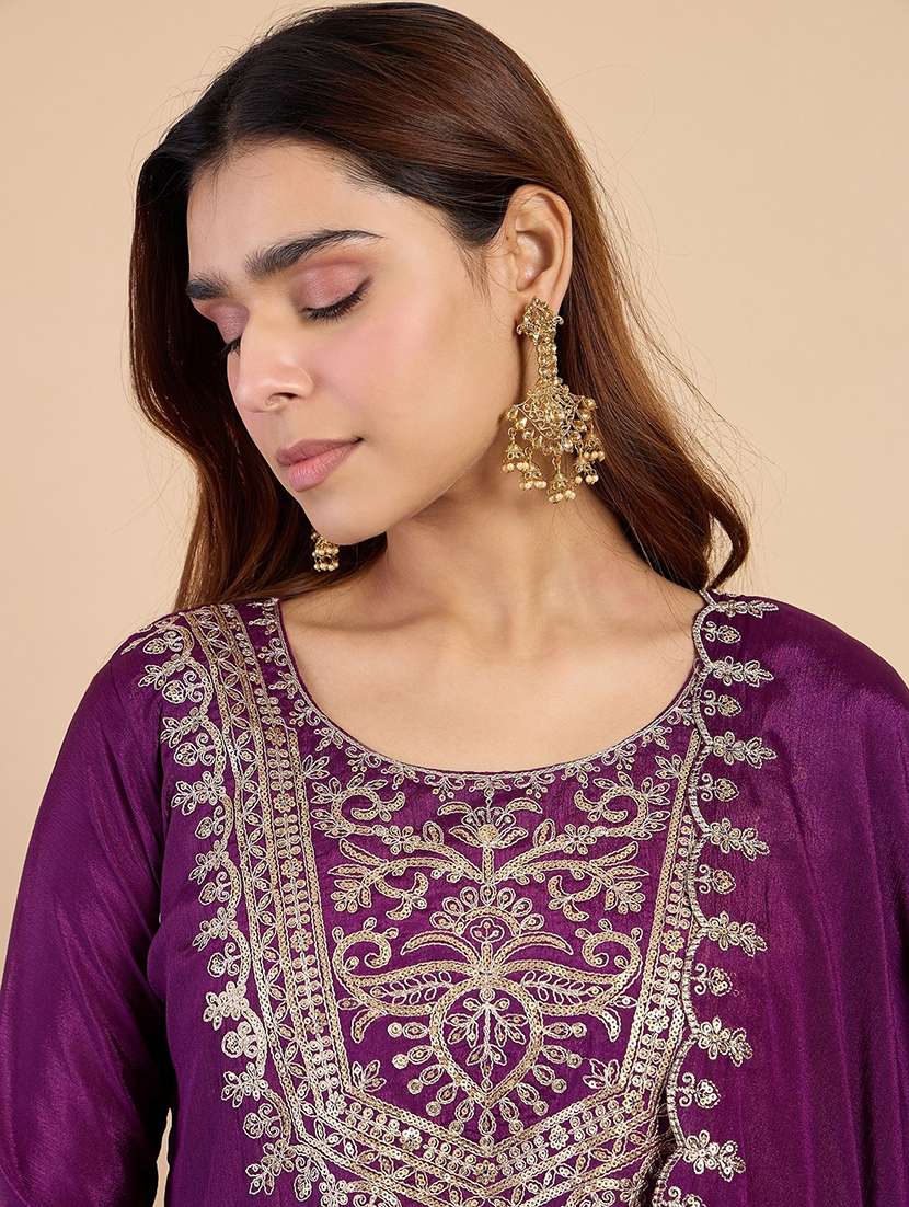 women purple kurta dupatta set - 22440448 -  Standard Image - 1