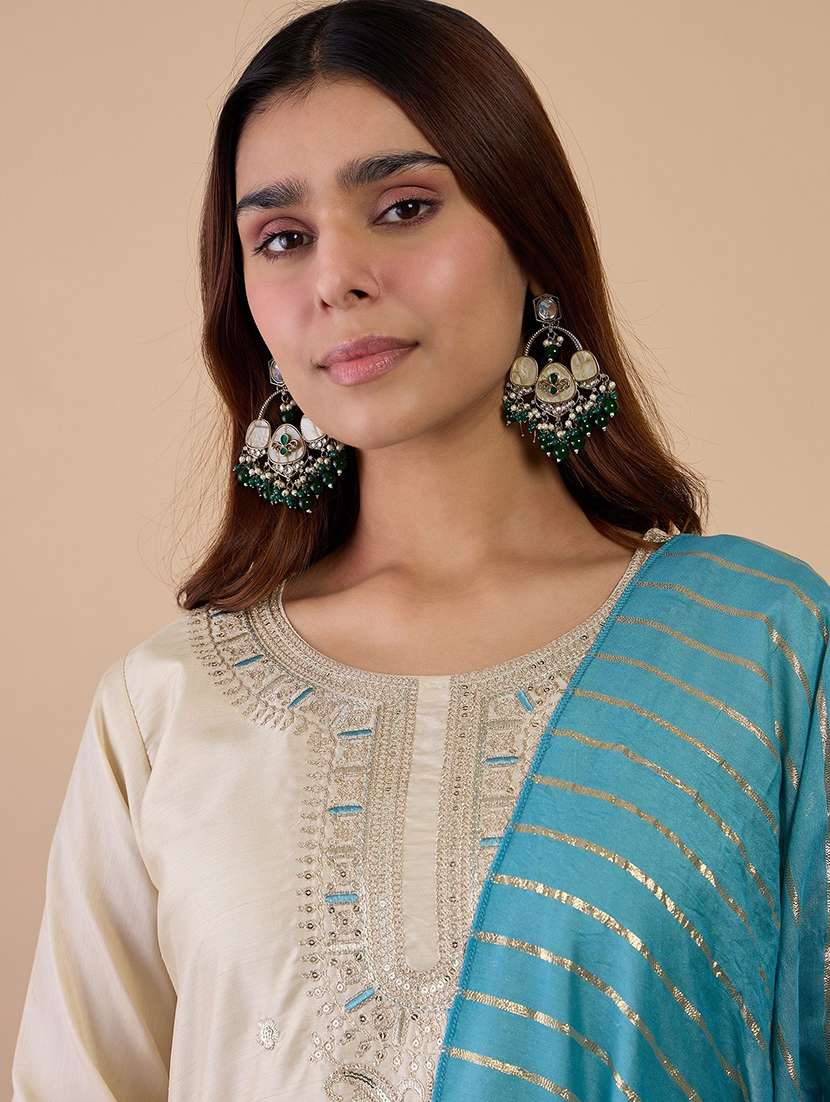 women self design white kurta dupatta set - 22440454 -  Standard Image - 1