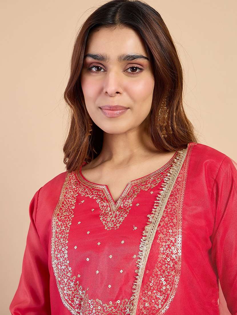 women pink kurta dupatta set - 22440456 -  Standard Image - 1