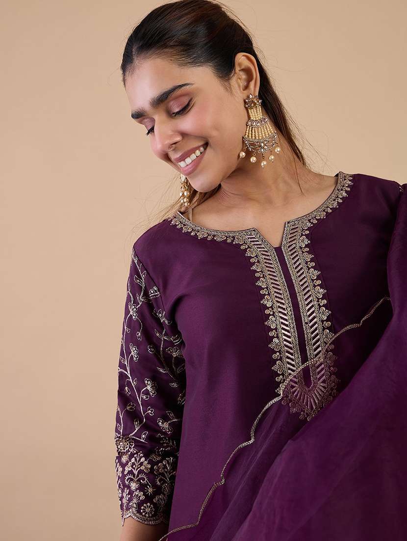 women purple kurta dupatta set - 22440458 -  Standard Image - 1