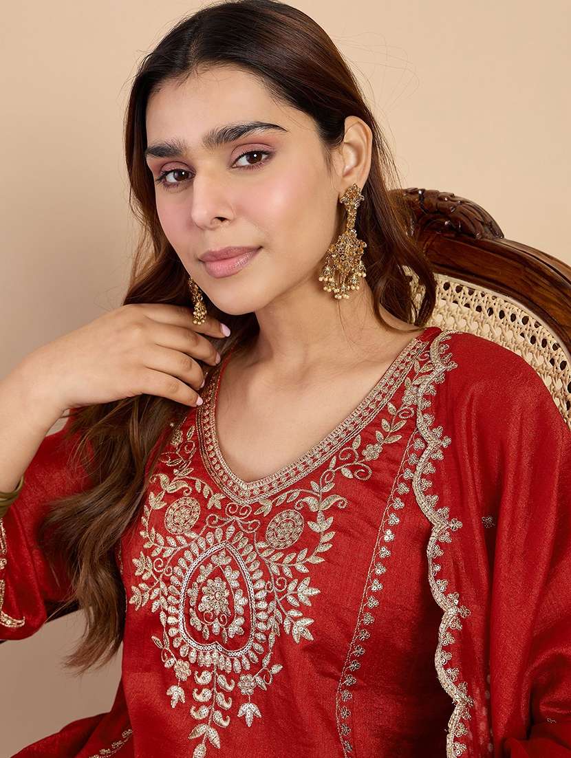 women orange kurta dupatta set - 22440465 -  Standard Image - 1